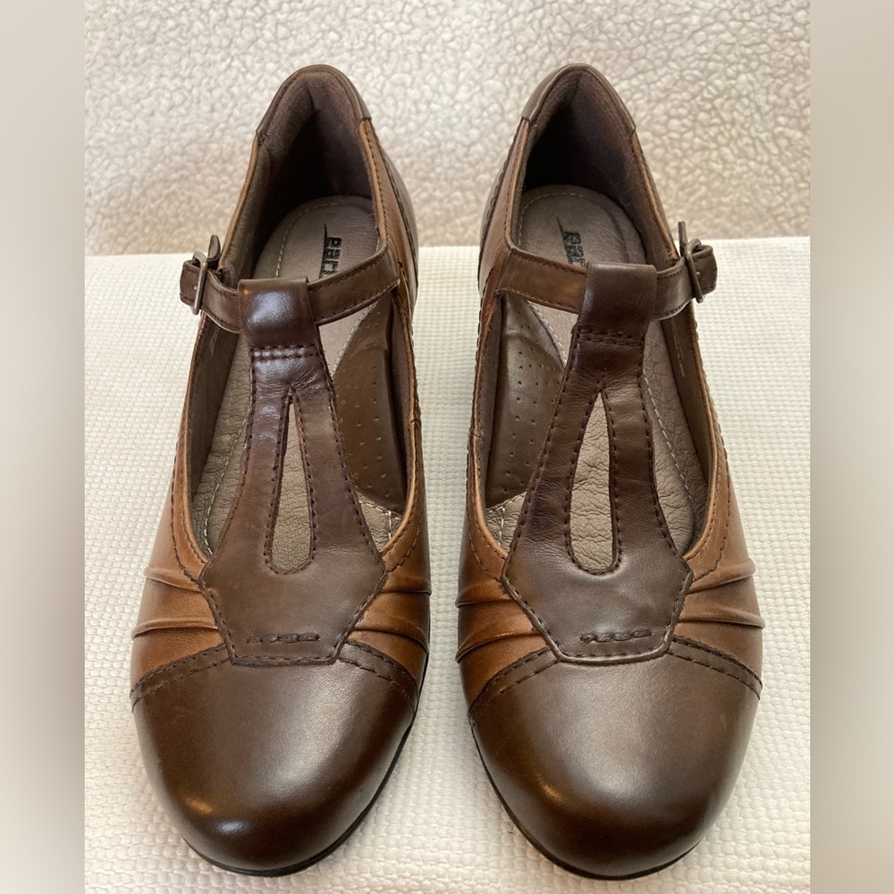 Wanderlust Bark & Tan Calf Leather T-strap Pumps